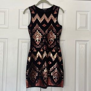 Express Bodycon Mini Aztec Sequin Dress Extra Small